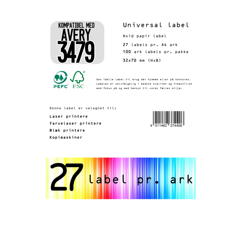 Køb Universal label A4 70 x32 - kompatibel med Avery 3479 | LEDproff.dk